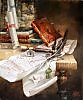 нат. с книгами и подзорной  трубой  50х60